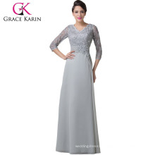 Grace Karin Grey Mother of Brides Dresses Chiffon Long Sleeve Lace Evening Gown CL6247